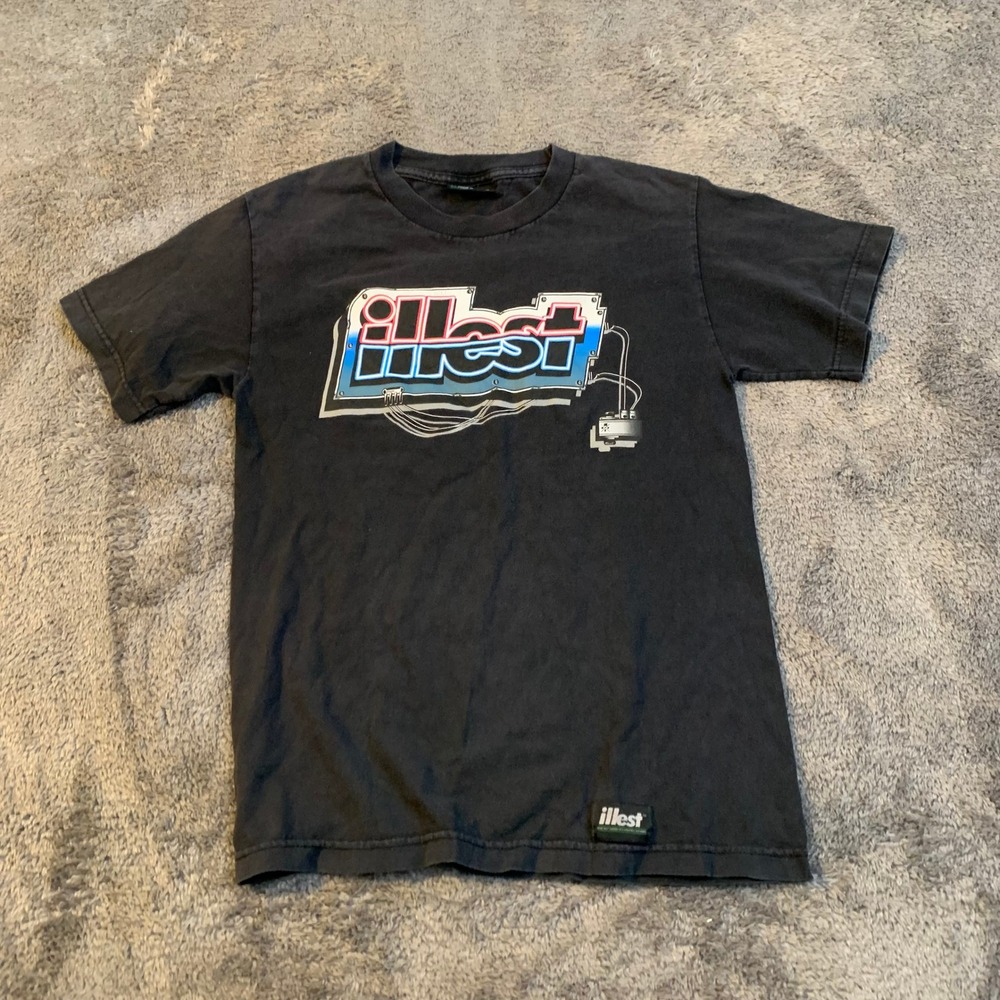 Illest Mens Graphic T-Shirt Black Short Sleeve Crew‎ Neck Neon Logo Small